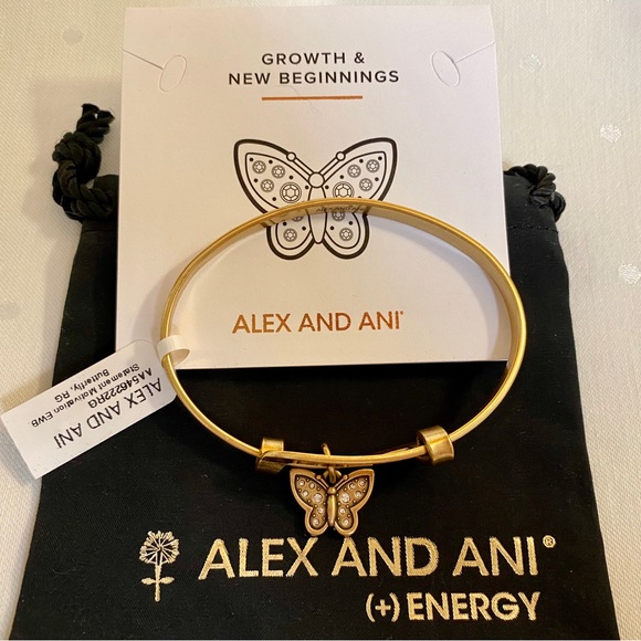 NWT Alex and Ani Crystal Butterfly Charm Bangle in Rafaelian Gold. - Picture 8 of 14